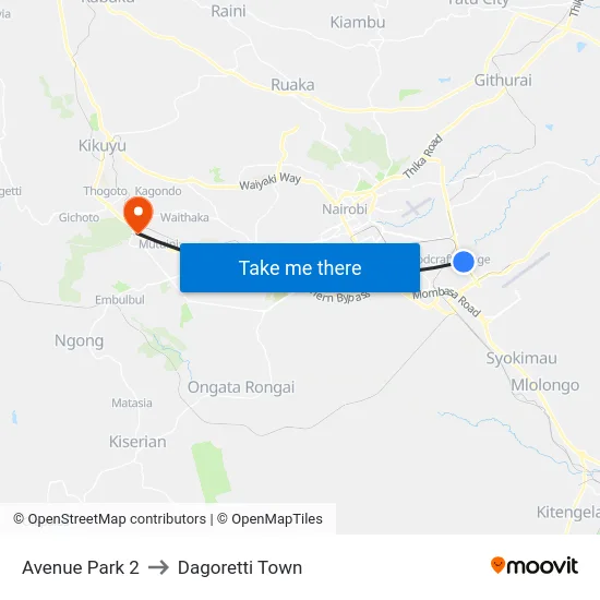 Avenue Park 2 to Dagoretti Town map