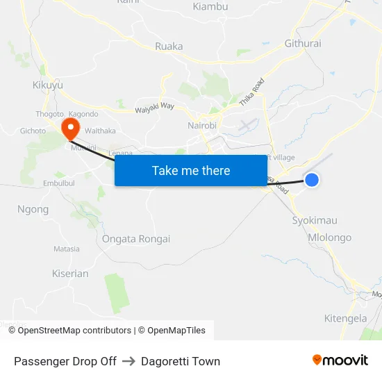 Passenger Drop Off to Dagoretti Town map