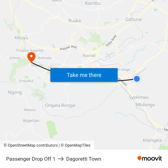 Passenger Drop Off 1 to Dagoretti Town map