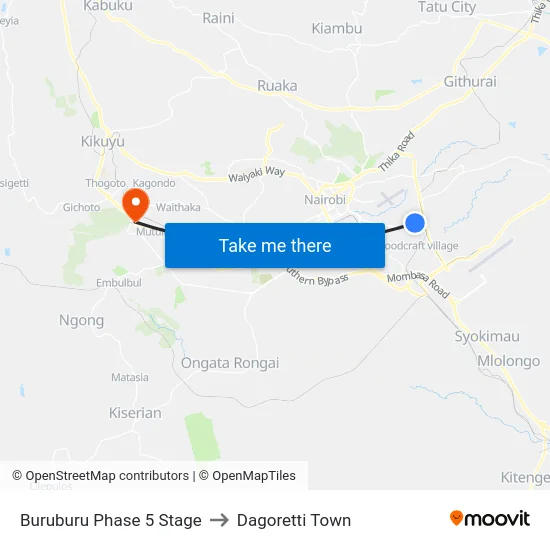 Buruburu Phase 5 Stage to Dagoretti Town map