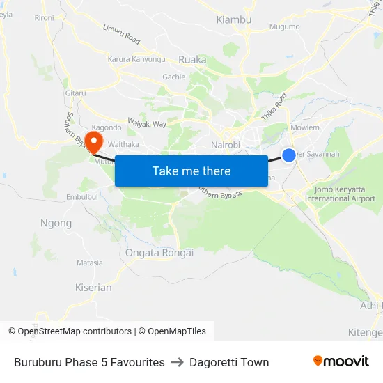 Buruburu Phase 5 Favourites to Dagoretti Town map