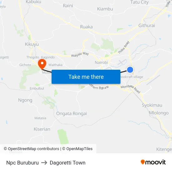 Npc Buruburu to Dagoretti Town map