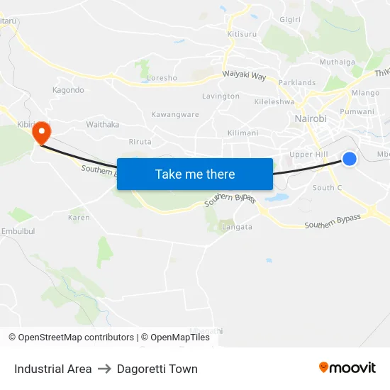 Industrial Area to Dagoretti Town map