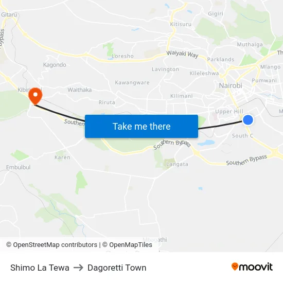 Shimo La Tewa to Dagoretti Town map