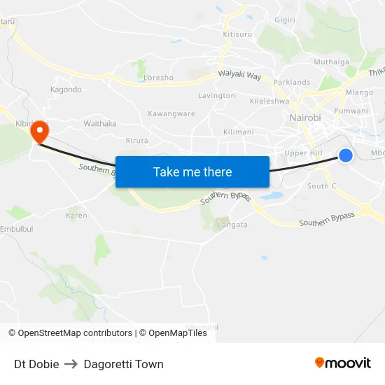 Dt Dobie to Dagoretti Town map
