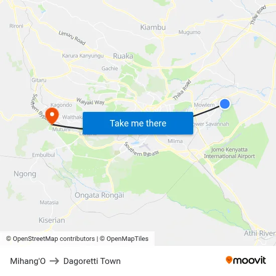 Mihang'O to Dagoretti Town map
