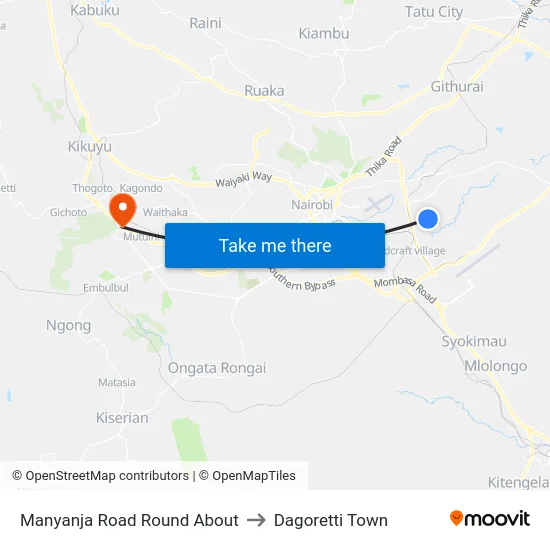 Manyanja Road Round About to Dagoretti Town map