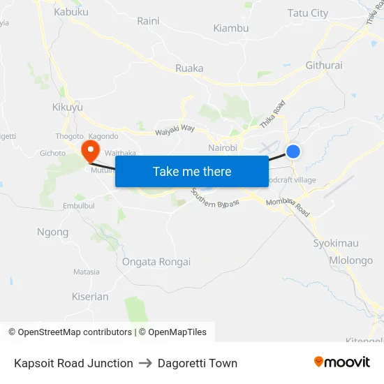 Kapsoit Road Junction to Dagoretti Town map