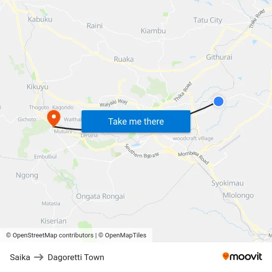 Saika to Dagoretti Town map