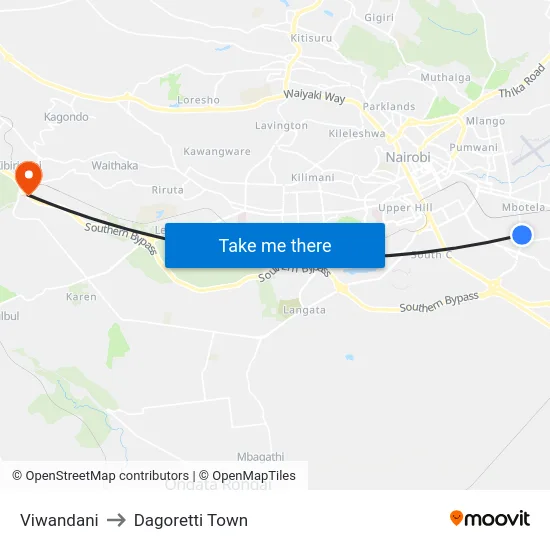 Viwandani to Dagoretti Town map