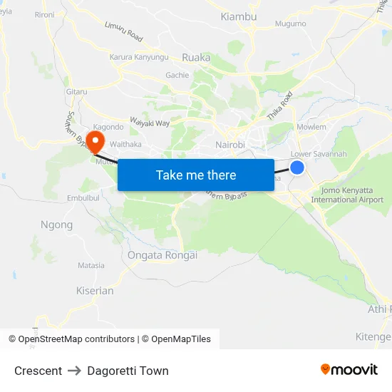 Crescent to Dagoretti Town map