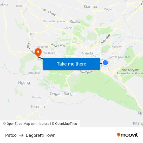 Patco to Dagoretti Town map