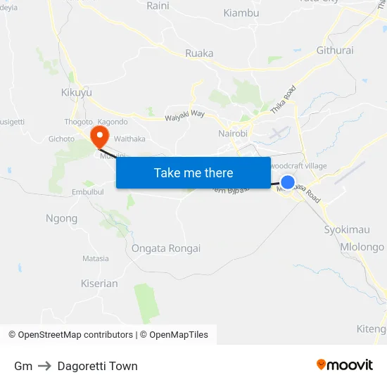Gm to Dagoretti Town map