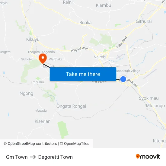 Gm Town to Dagoretti Town map