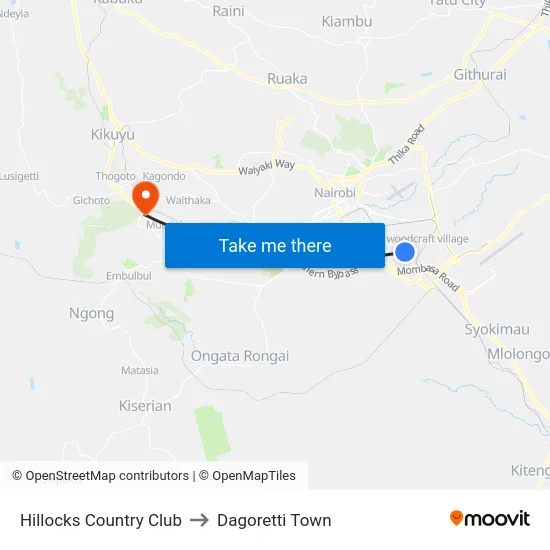 Hillocks Country Club to Dagoretti Town map