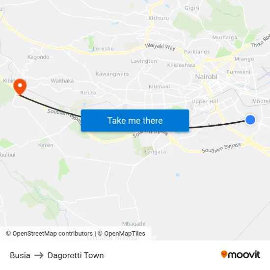 Busia to Dagoretti Town map