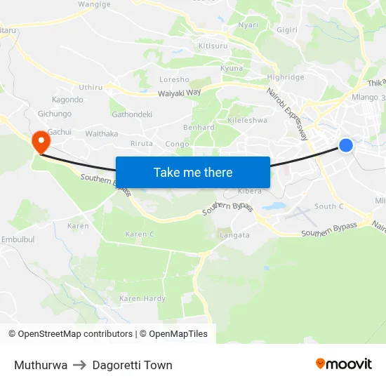 Muthurwa to Dagoretti Town map
