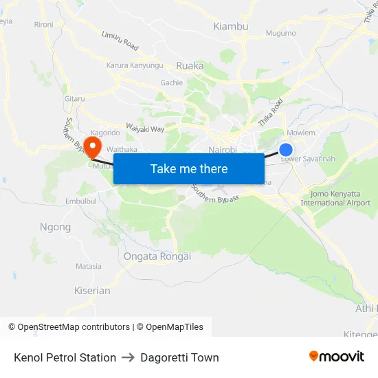 Kenol Petrol Station to Dagoretti Town map