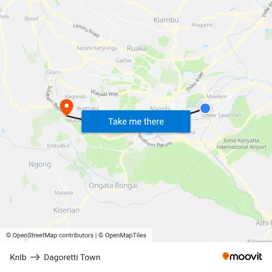Knlb to Dagoretti Town map