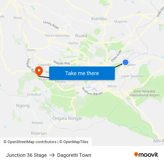 Junction 36 Stage to Dagoretti Town map