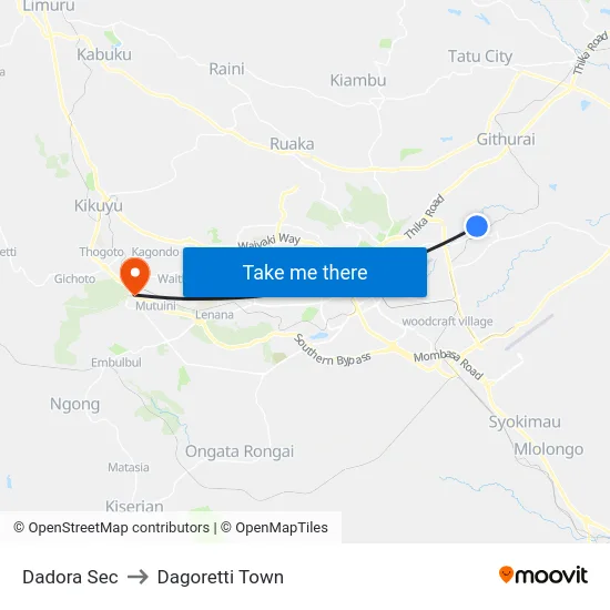 Dadora Sec to Dagoretti Town map