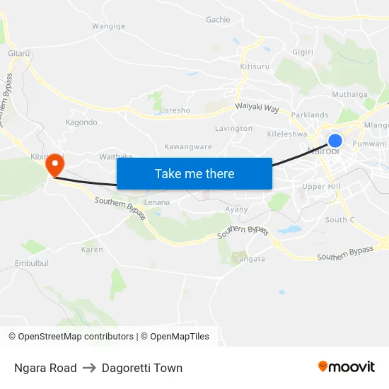 Ngara Road to Dagoretti Town map