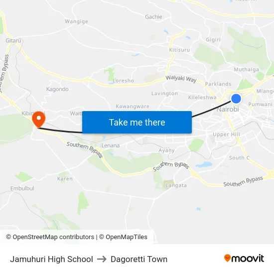 Jamuhuri High School to Dagoretti Town map