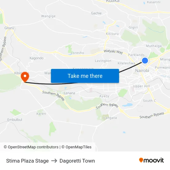 Stima Plaza Stage to Dagoretti Town map
