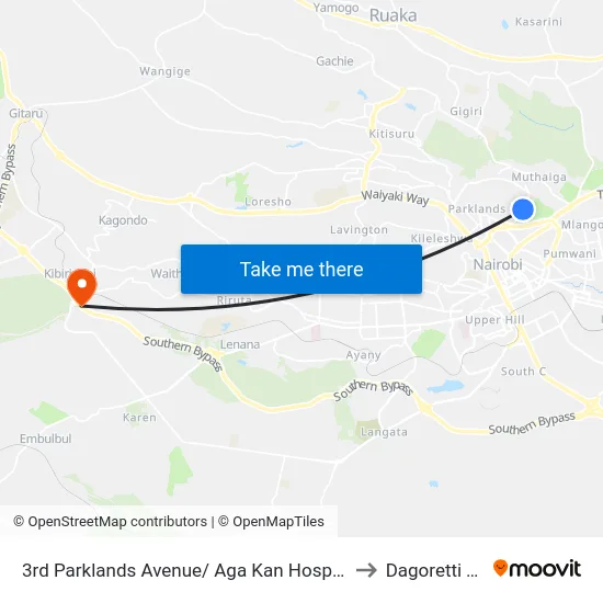 3rd Parklands Avenue/ Aga Kan Hospital Junction to Dagoretti Town map