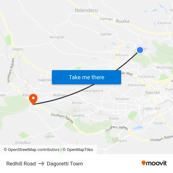 Redhill Road to Dagoretti Town map