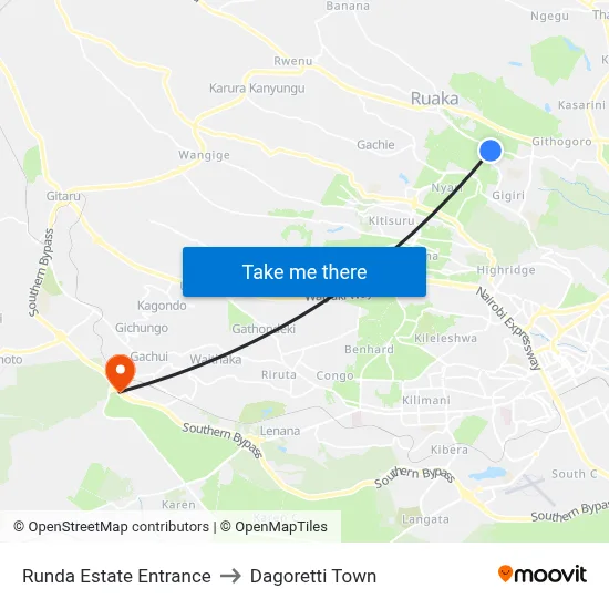 Runda Estate Entrance to Dagoretti Town map