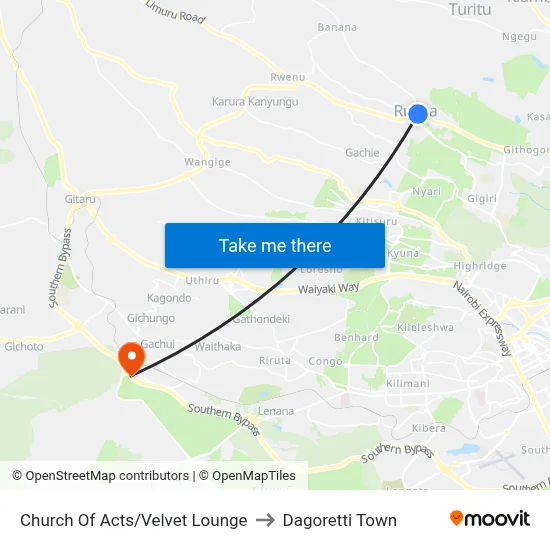Church Of Acts/Velvet Lounge to Dagoretti Town map