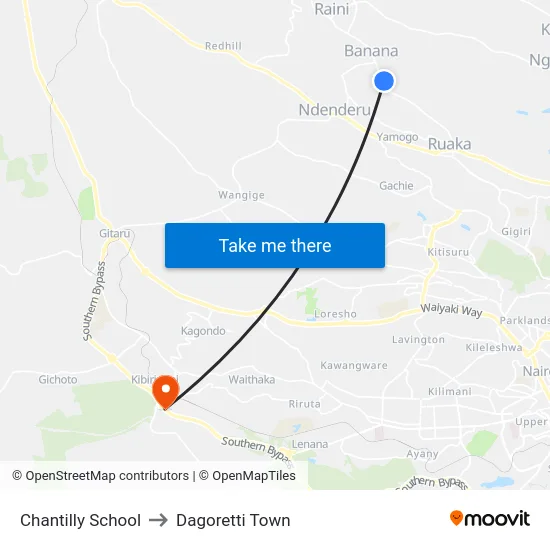 Chantilly School to Dagoretti Town map