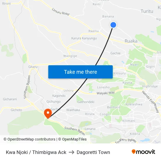Kwa Njoki / Thimbigwa Ack to Dagoretti Town map