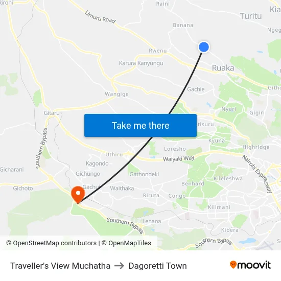 Traveller's View Muchatha to Dagoretti Town map