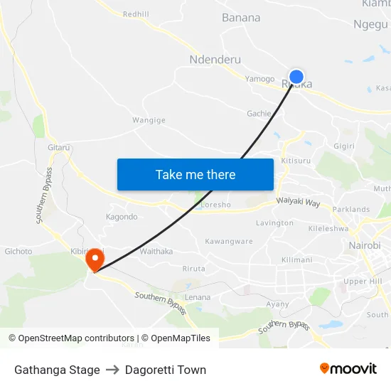 Gathanga Stage to Dagoretti Town map