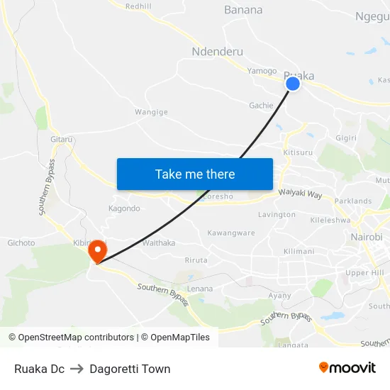 Ruaka Dc to Dagoretti Town map