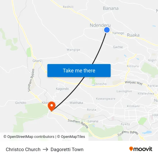 Christco Church to Dagoretti Town map