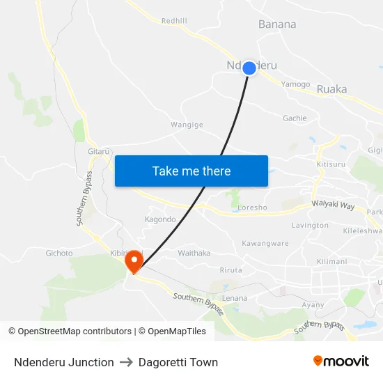Ndenderu Junction to Dagoretti Town map