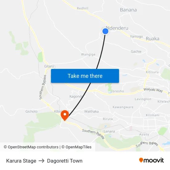 Karura Stage to Dagoretti Town map