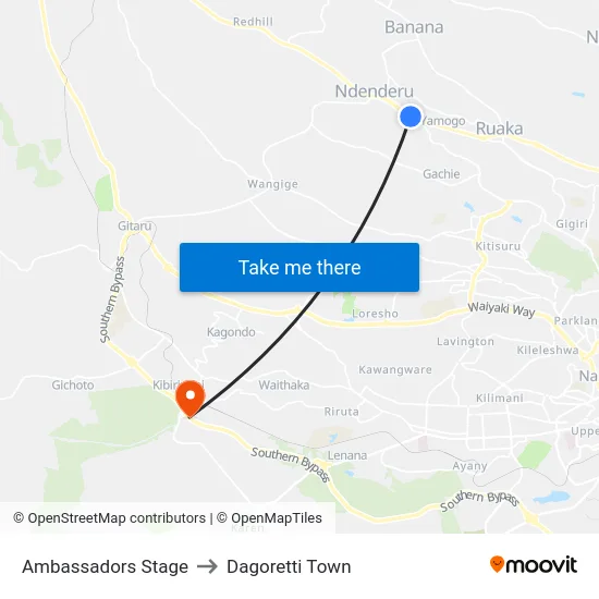 Ambassadors Stage to Dagoretti Town map