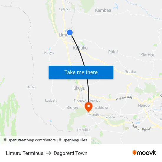 Limuru Terminus to Dagoretti Town map