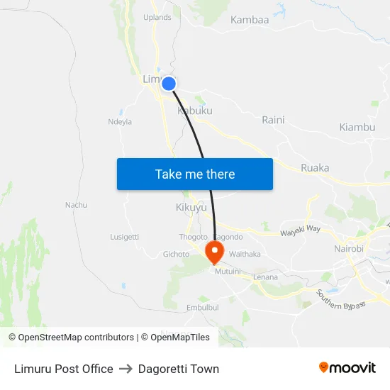 Limuru Post Office to Dagoretti Town map