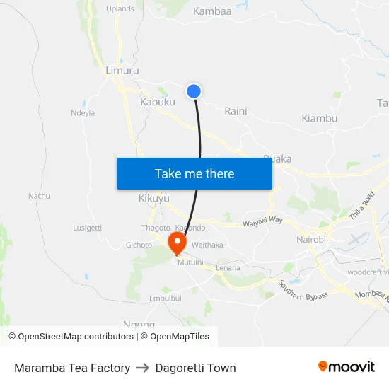 Maramba Tea Factory to Dagoretti Town map