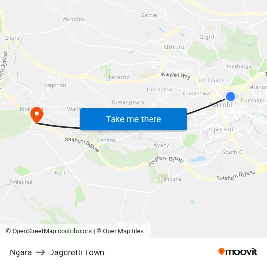 Ngara to Dagoretti Town map
