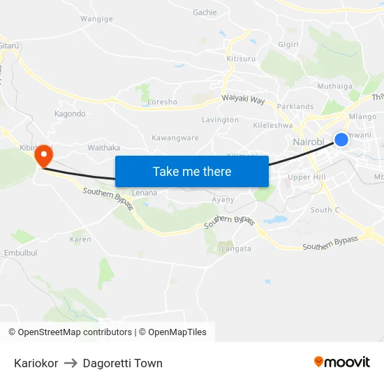 Kariokor to Dagoretti Town map