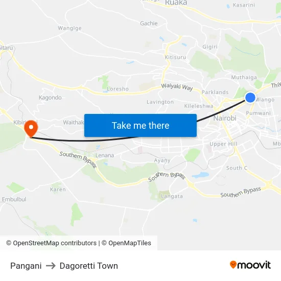 Pangani to Dagoretti Town map