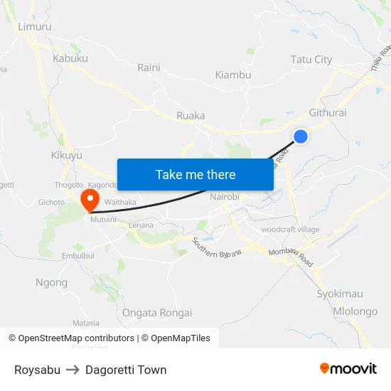 Roysabu to Dagoretti Town map