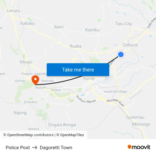 Police Post to Dagoretti Town map