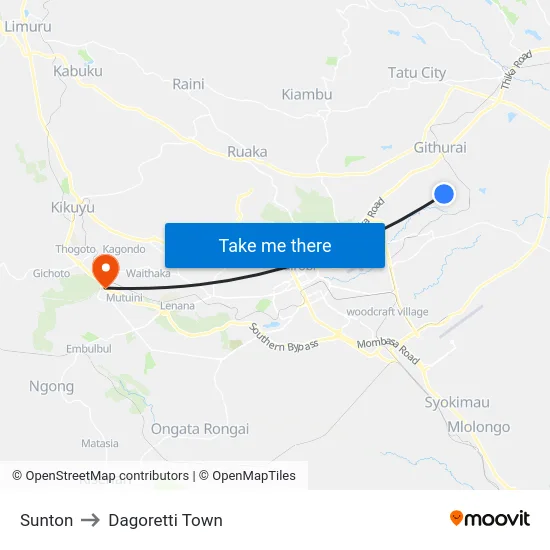 Sunton to Dagoretti Town map